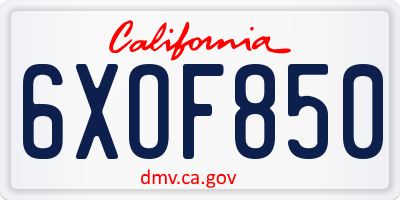CA license plate 6XOF850