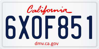 CA license plate 6XOF851