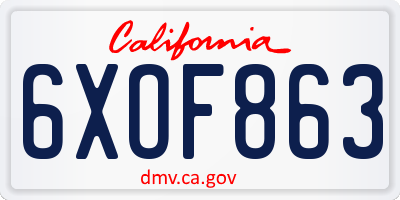 CA license plate 6XOF863