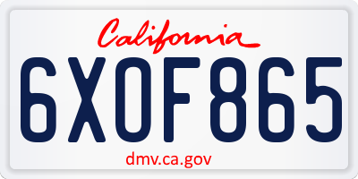 CA license plate 6XOF865