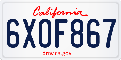 CA license plate 6XOF867