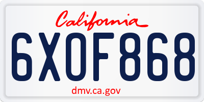 CA license plate 6XOF868