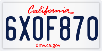 CA license plate 6XOF870