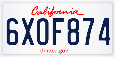CA license plate 6XOF874