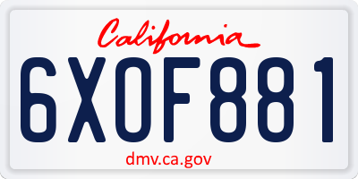 CA license plate 6XOF881