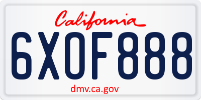 CA license plate 6XOF888