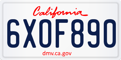 CA license plate 6XOF890