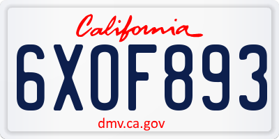 CA license plate 6XOF893