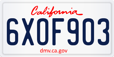CA license plate 6XOF903