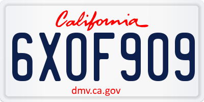 CA license plate 6XOF909