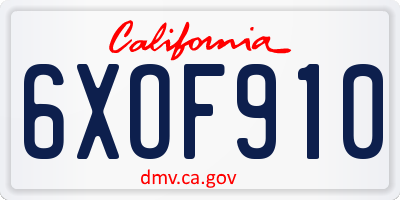 CA license plate 6XOF910