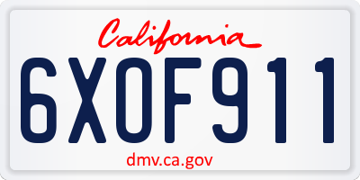 CA license plate 6XOF911