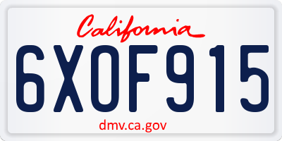 CA license plate 6XOF915