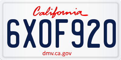CA license plate 6XOF920