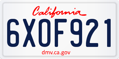 CA license plate 6XOF921
