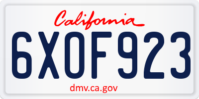 CA license plate 6XOF923
