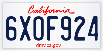 CA license plate 6XOF924