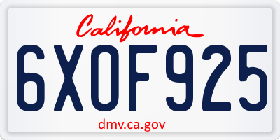 CA license plate 6XOF925
