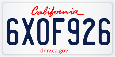 CA license plate 6XOF926