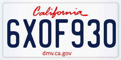 CA license plate 6XOF930