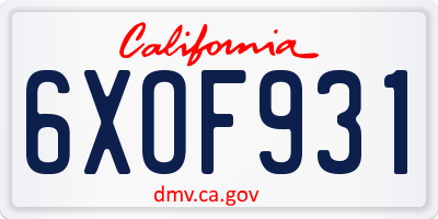 CA license plate 6XOF931