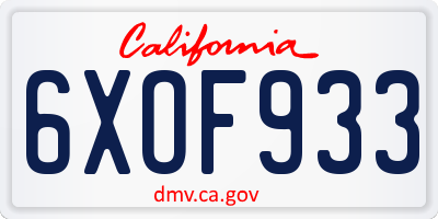 CA license plate 6XOF933