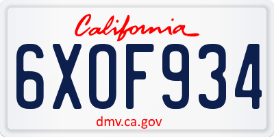 CA license plate 6XOF934
