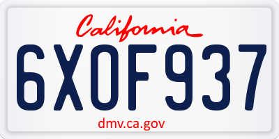CA license plate 6XOF937