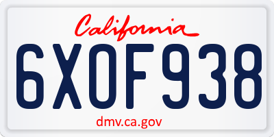 CA license plate 6XOF938