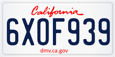 CA license plate 6XOF939