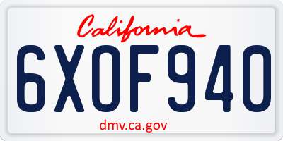CA license plate 6XOF940