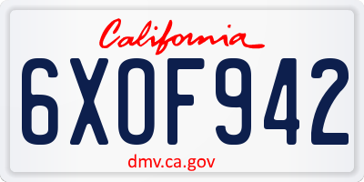 CA license plate 6XOF942