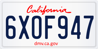 CA license plate 6XOF947