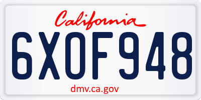 CA license plate 6XOF948