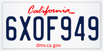 CA license plate 6XOF949