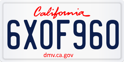 CA license plate 6XOF960