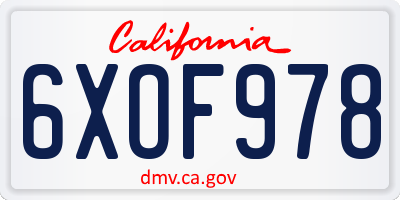 CA license plate 6XOF978