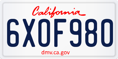 CA license plate 6XOF980