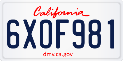 CA license plate 6XOF981