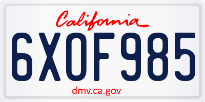 CA license plate 6XOF985