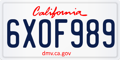 CA license plate 6XOF989