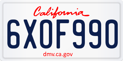 CA license plate 6XOF990