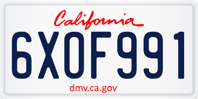 CA license plate 6XOF991