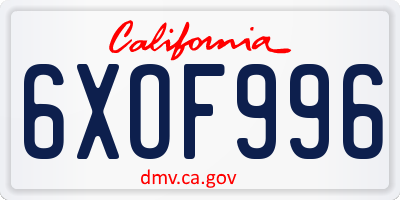 CA license plate 6XOF996