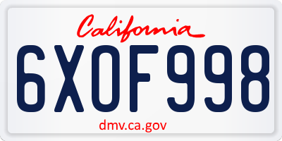 CA license plate 6XOF998