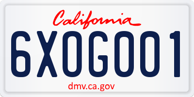 CA license plate 6XOG001