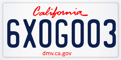 CA license plate 6XOG003