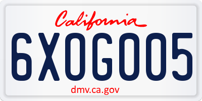 CA license plate 6XOG005