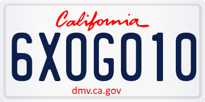 CA license plate 6XOG010