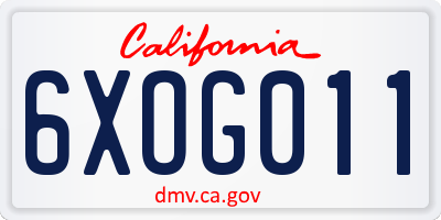 CA license plate 6XOG011